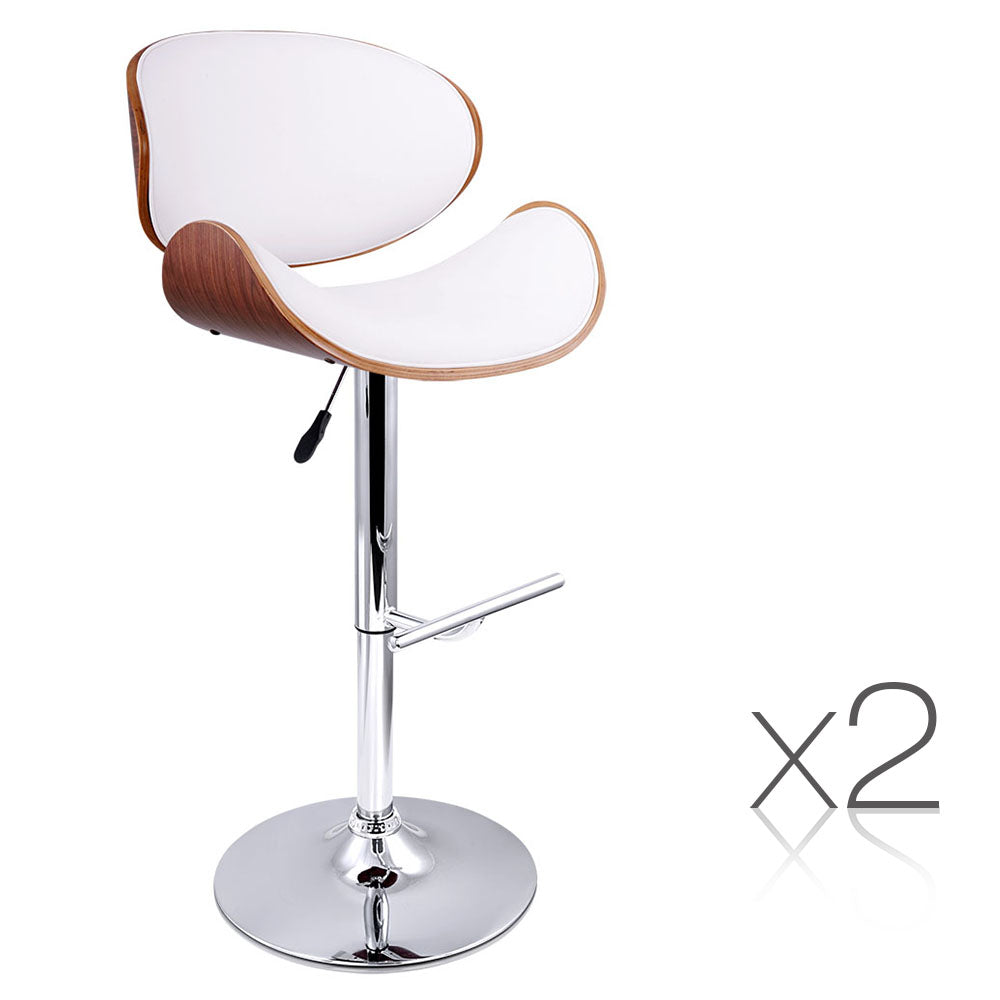 Artiss Set of 2 Wooden Gas Lift  Bar Stools - White