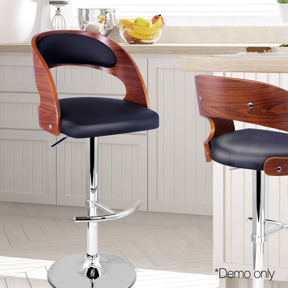 Artiss Wooden PU Leather Gas Lift Bar Stool - Black and Wood