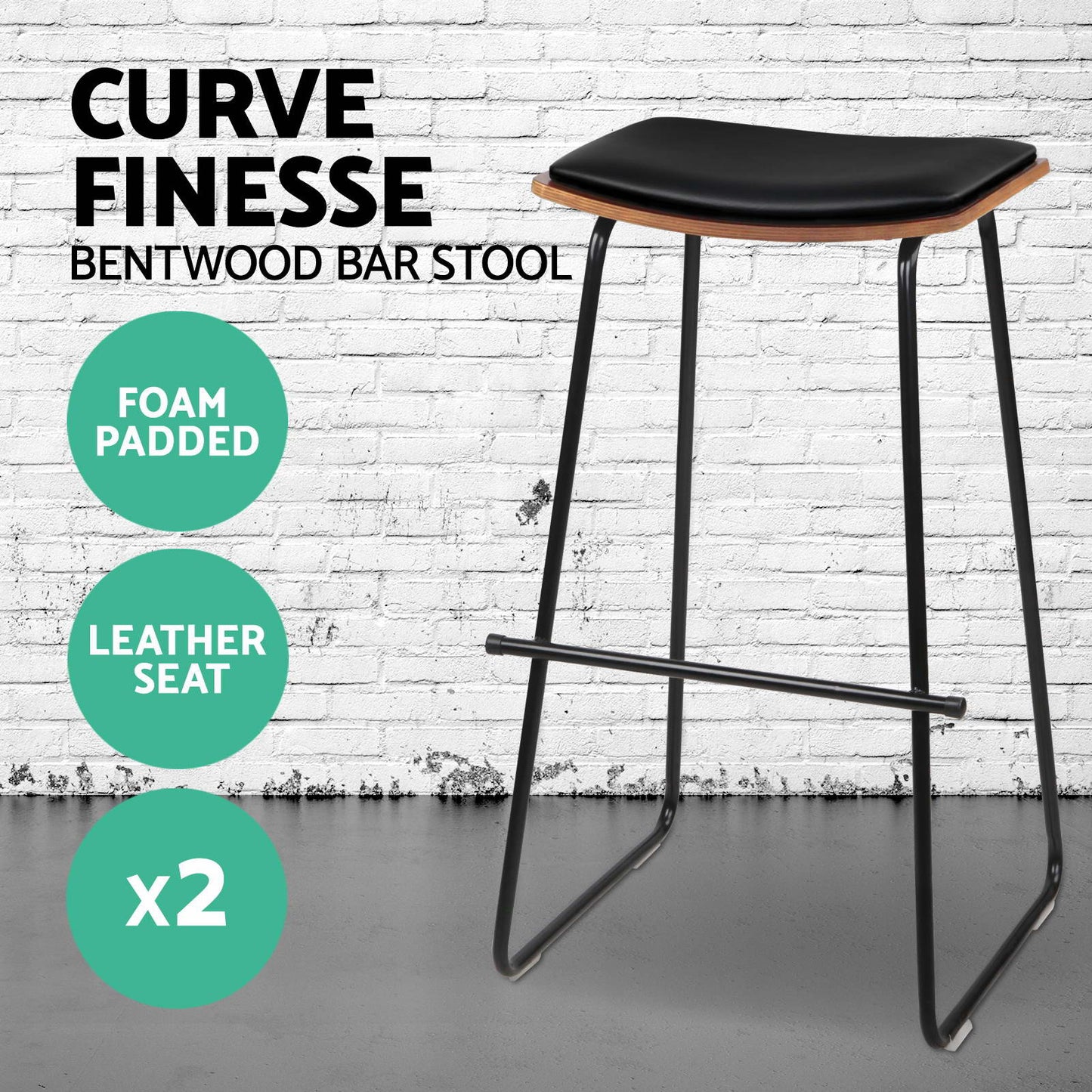 Artiss Set of 2 Backless PU Leather Bar Stools - Black and Wood