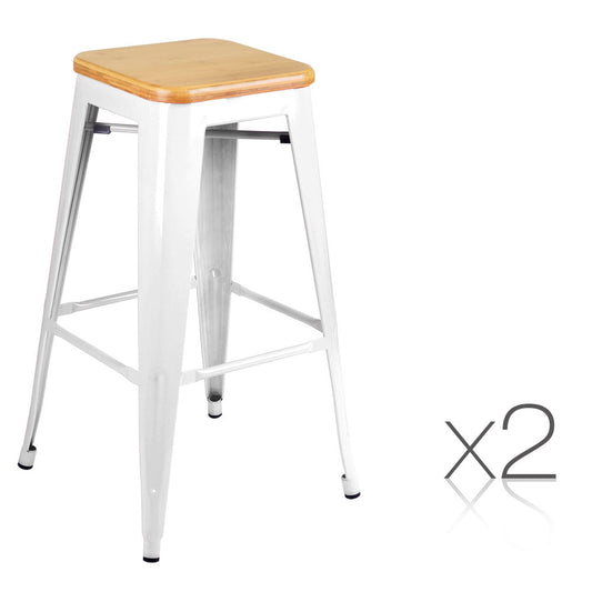 Artiss Set of 2 Bamboo Backless Bar Stools - White