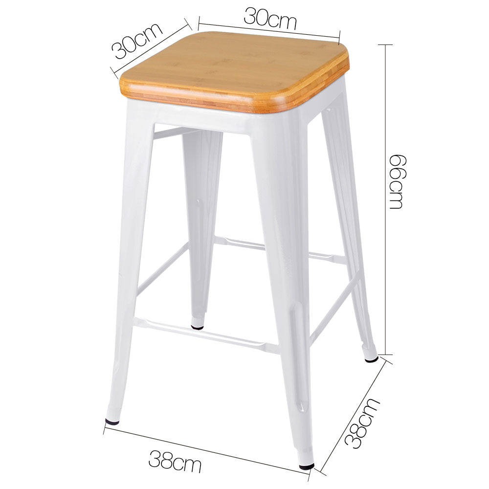 Artiss Set of 2 Metal and Bamboo Bar Stools - White