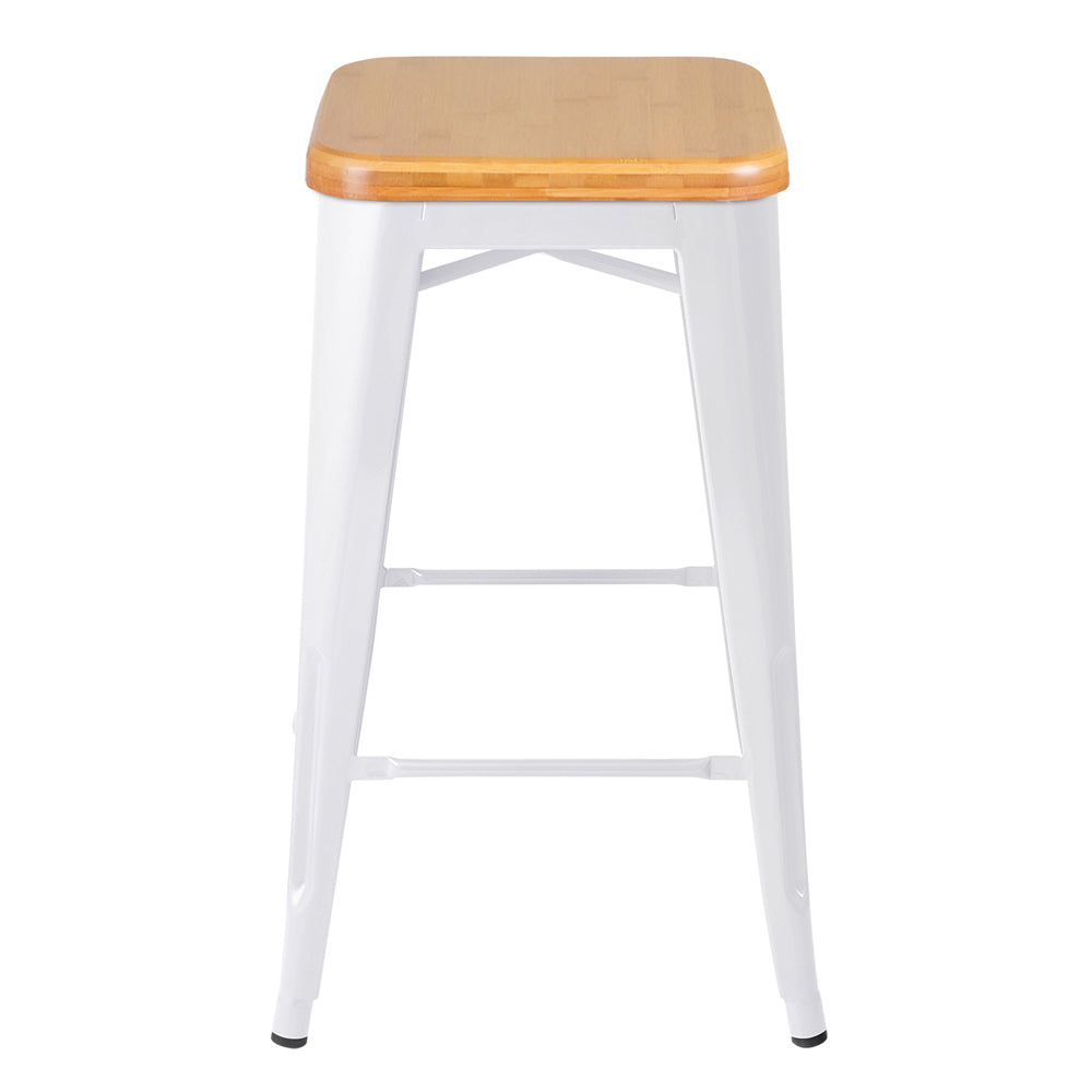 Artiss Set of 2 Metal and Bamboo Bar Stools - White