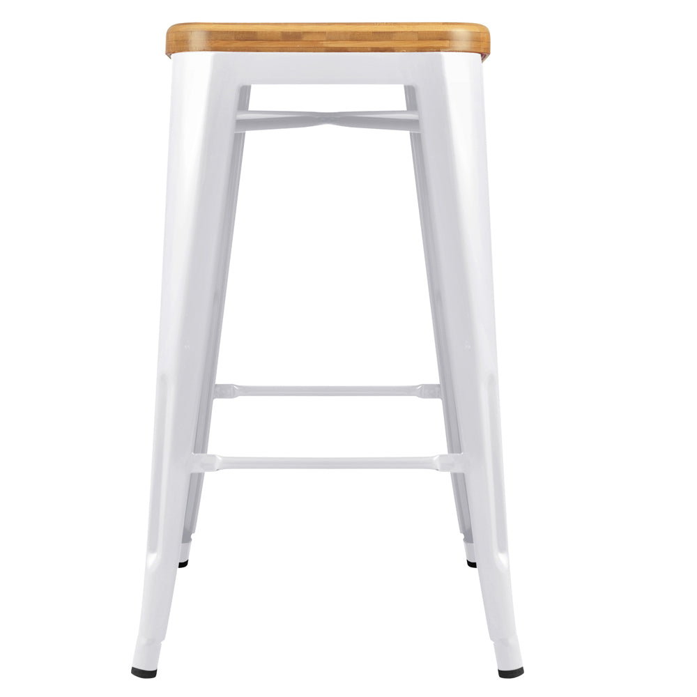 Artiss Set of 2 Metal and Bamboo Bar Stools - White