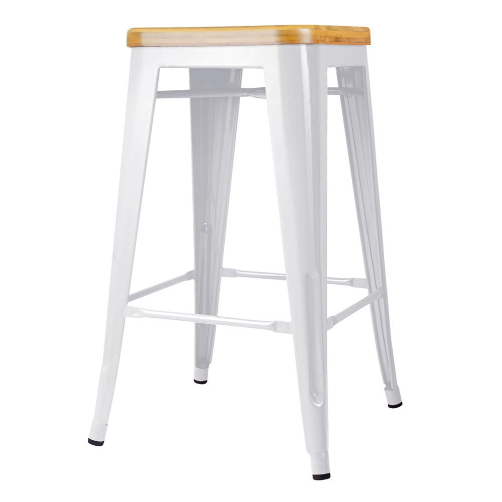 Artiss Set of 2 Metal and Bamboo Bar Stools - White