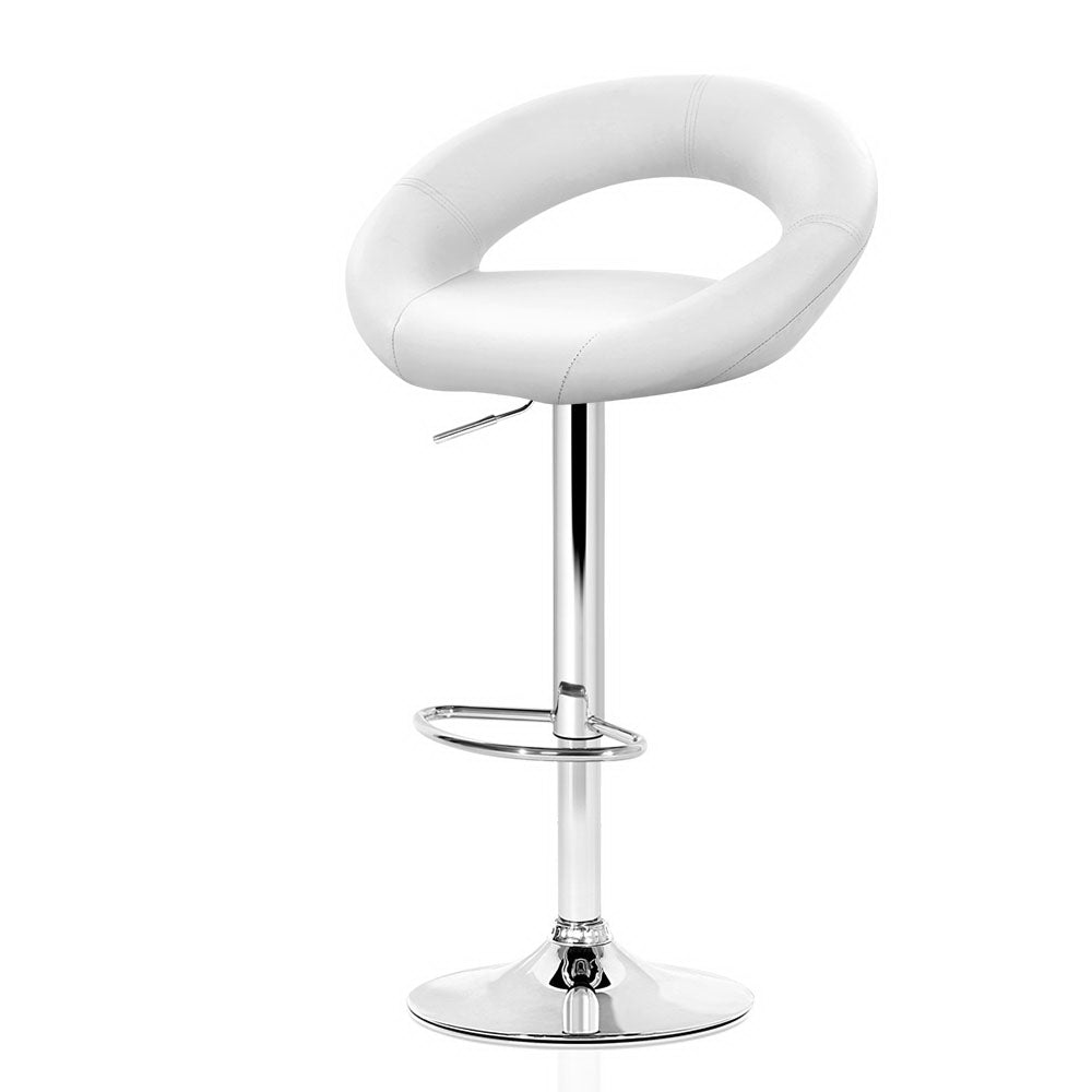 Artiss 2x Gas Lift Bar Stools Swivel Chairs Leather Chrome White