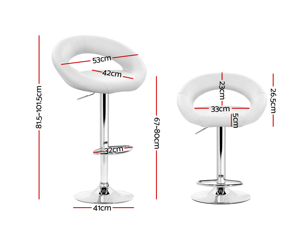 Artiss 2x Gas Lift Bar Stools Swivel Chairs Leather Chrome White