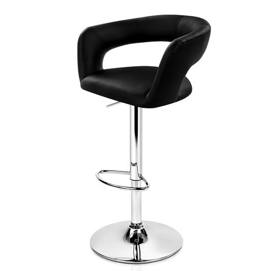 Artiss 2x Gas Lift Bar Stools Swivel Chairs Leather Chrome Black