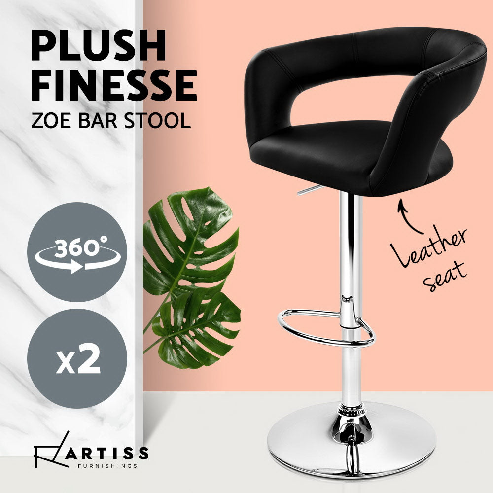 Artiss 2x Gas Lift Bar Stools Swivel Chairs Leather Chrome Black
