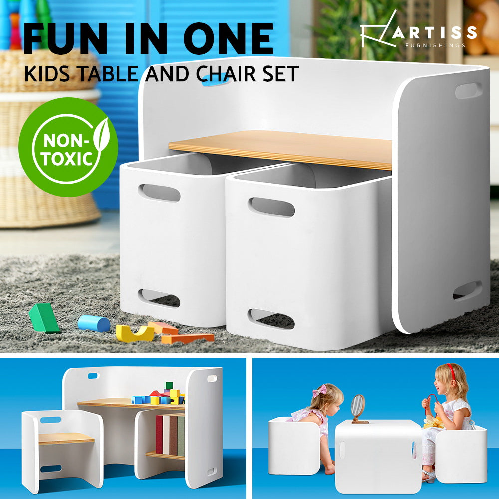 Keezi 3 PC Nordic Kids Table Chair Set White Desk Activity Compact Children