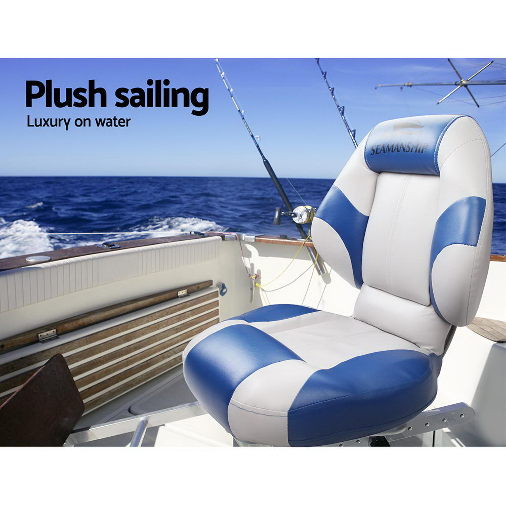 Seamanship Set of 2 Folding Swivel Boat Seats- Blue & Grey