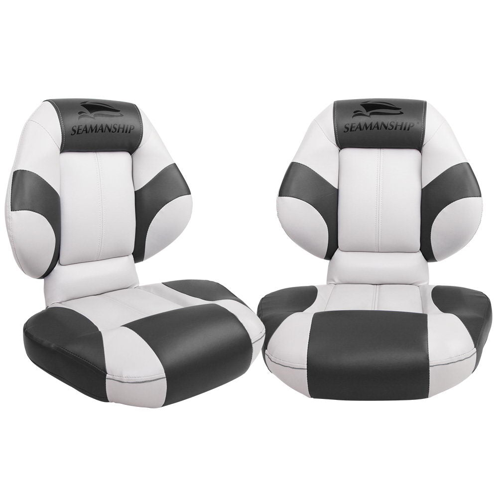 Seamanship Set of 2 Folding Swivel Boat Seats - White & Grey