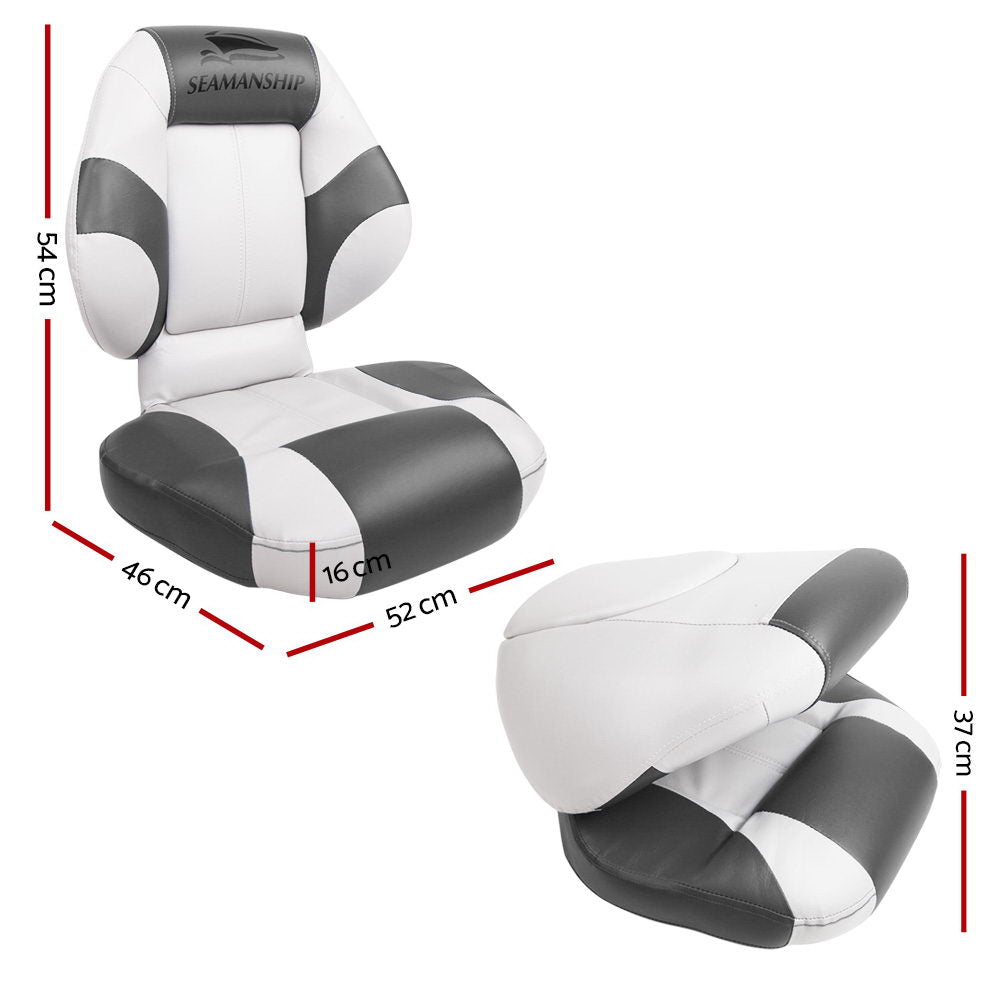 Seamanship Set of 2 Folding Swivel Boat Seats - White & Grey