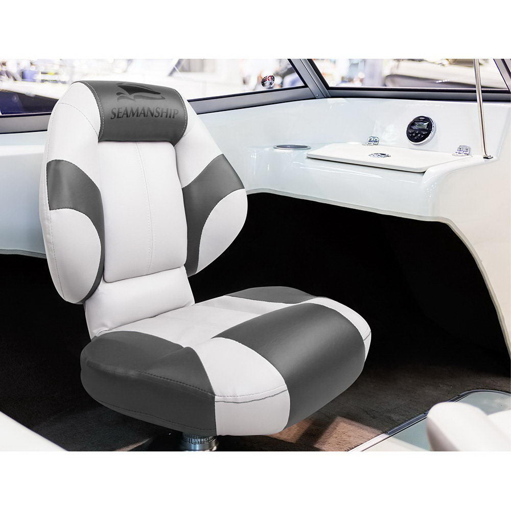 Seamanship Set of 2 Folding Swivel Boat Seats - White & Grey