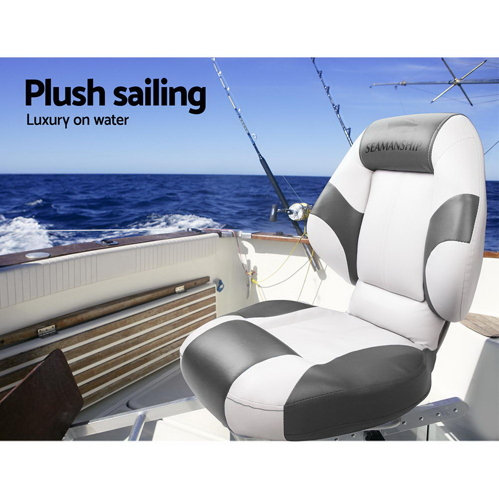Seamanship Set of 2 Folding Swivel Boat Seats - White & Grey