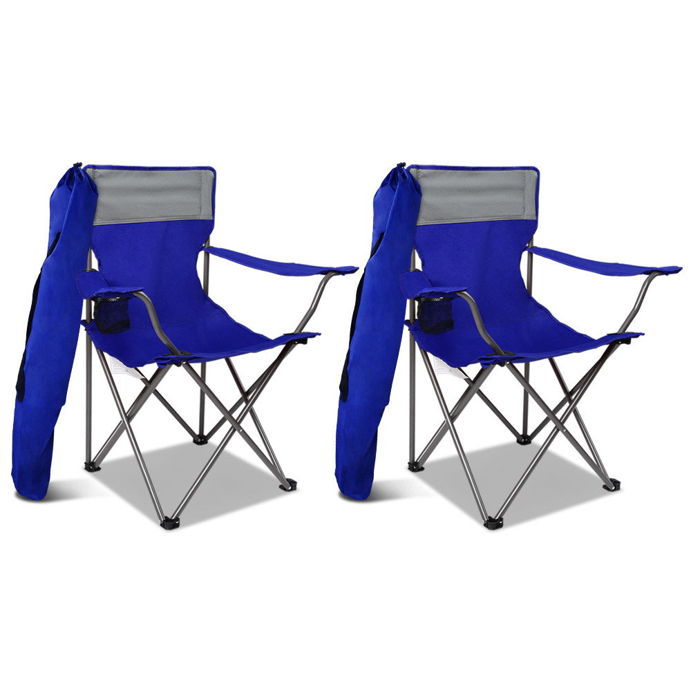 Set of 2 Portable Folding Camping Armchair - Blue