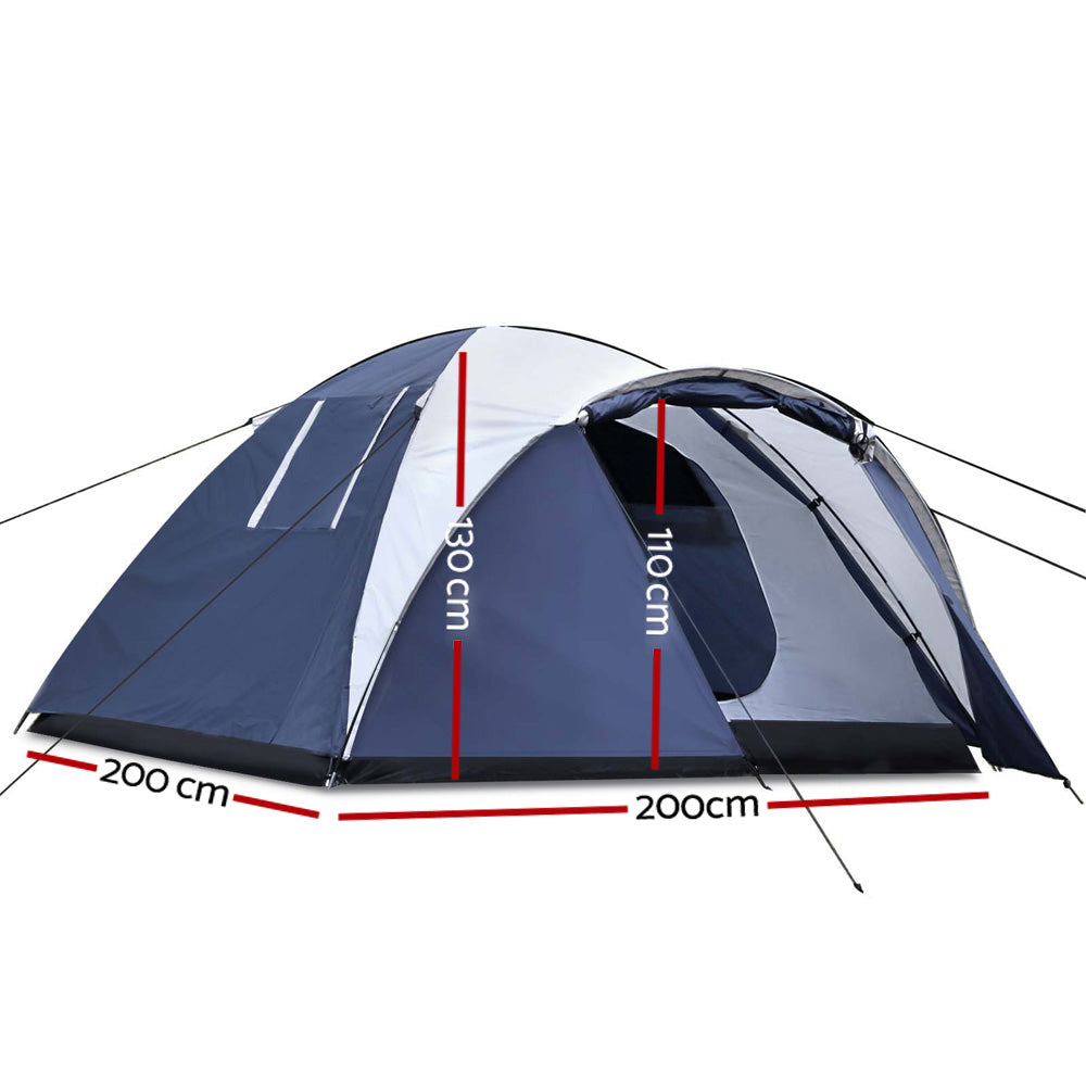 Weisshorn 4 Person Canvas Dome Camping Tent - Navy & White