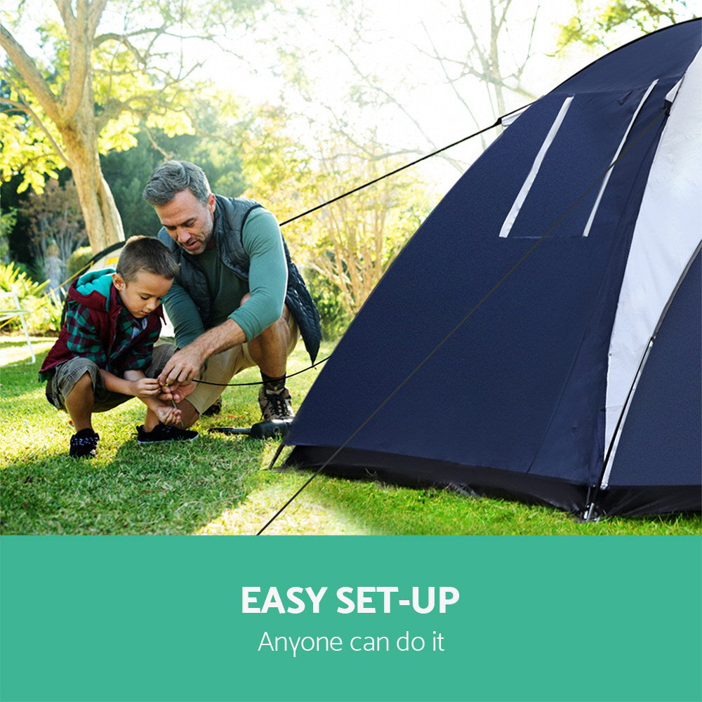 Weisshorn 4 Person Canvas Dome Camping Tent - Navy & White