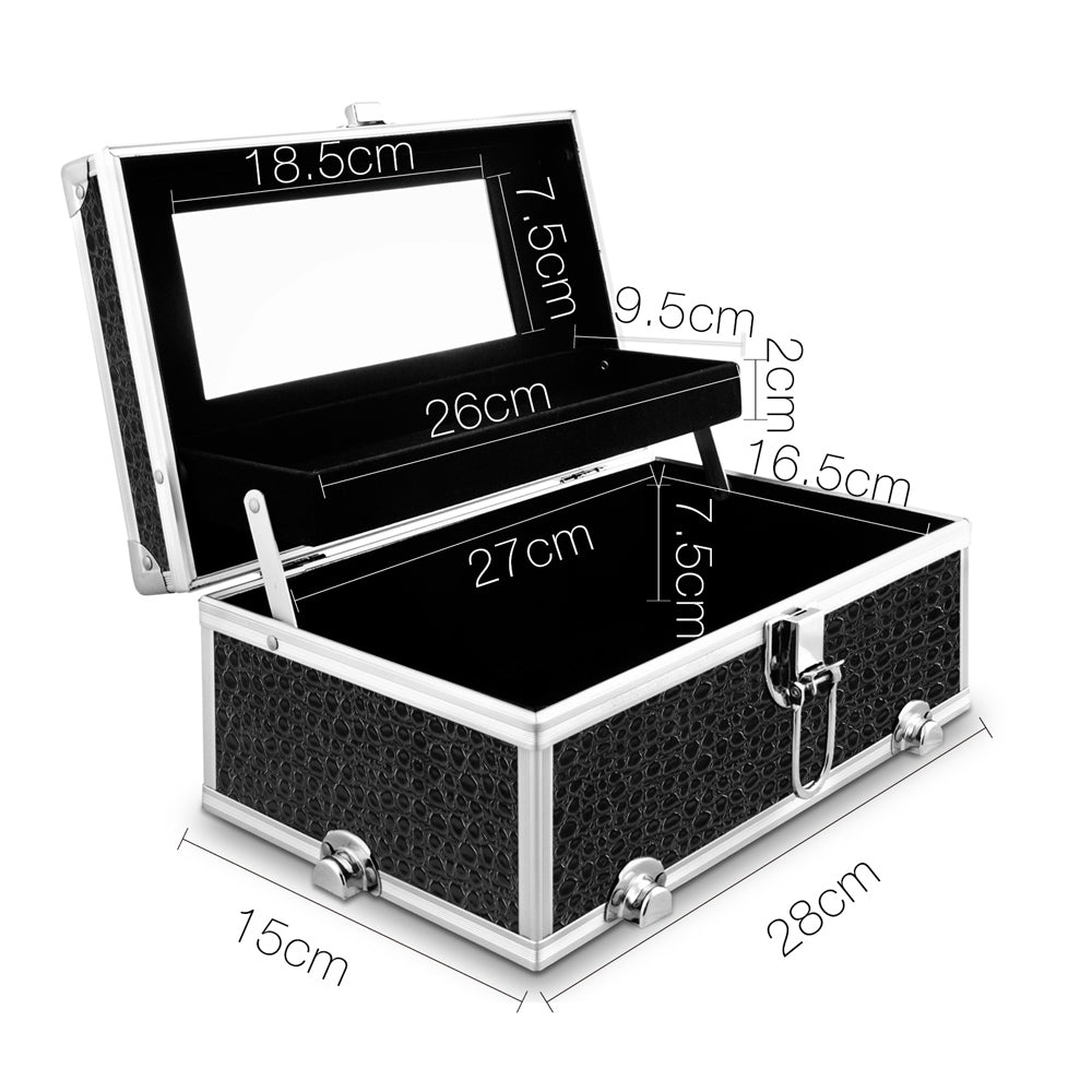 Embellir Portable Cosmetic Beauty Makeup Carry Case with Mirror - Crocodile Black