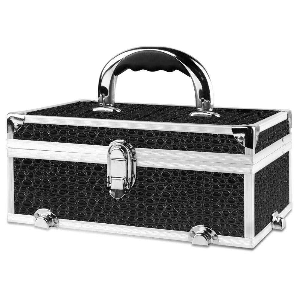 Embellir Portable Cosmetic Beauty Makeup Carry Case with Mirror - Crocodile Black