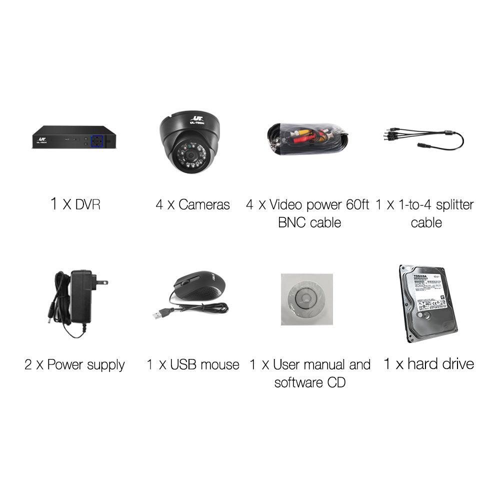 UL-tech CCTV Camera Security System Home 8CH DVR 1080P 4 Dome cameras with 1TB Hard Drive