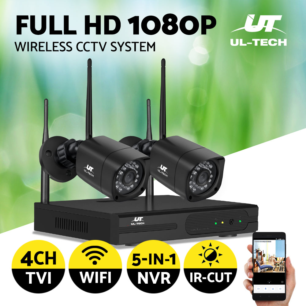 UL-TECH 1080P 4CH NVR Wireless 2 Security Cameras Set