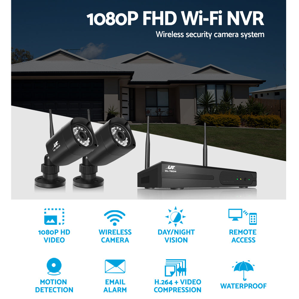 UL-TECH 1080P 4CH NVR Wireless 2 Security Cameras Set