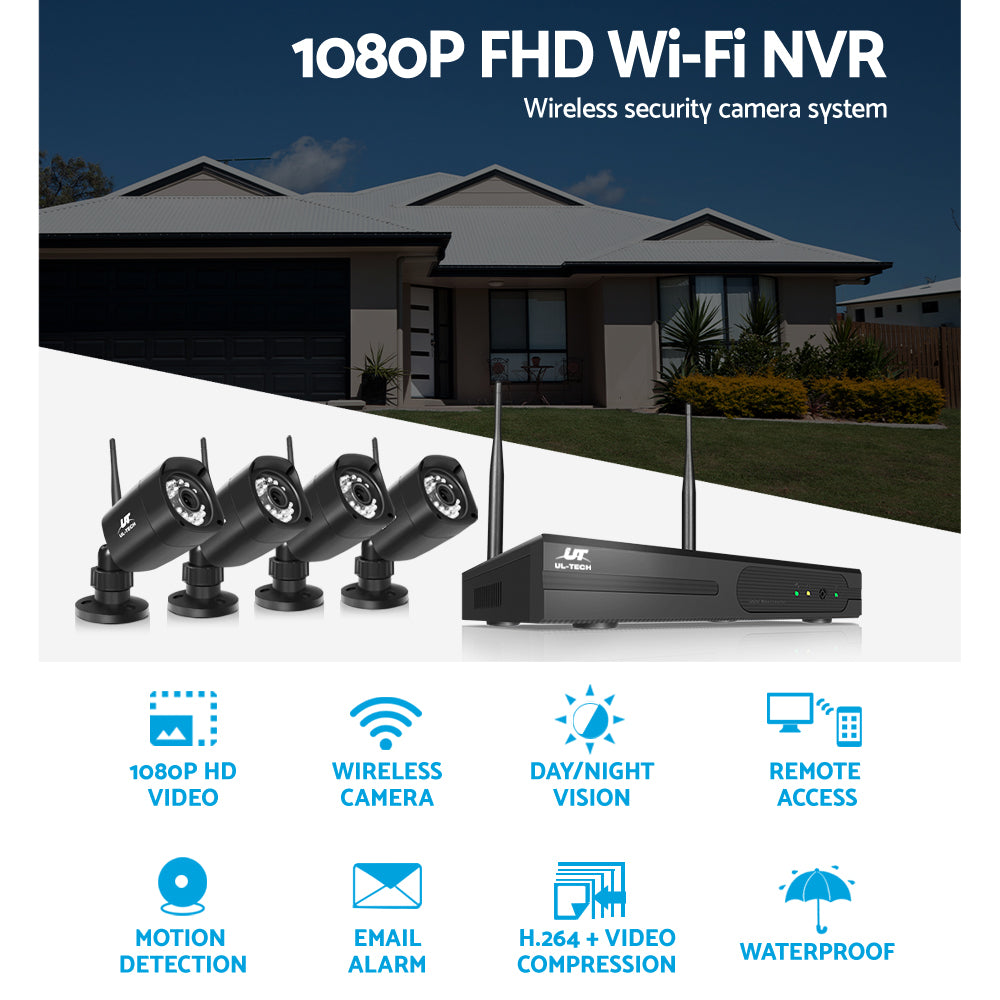 UL-TECH 1080P 4CH NVR Wireless 4 Security Cameras Set