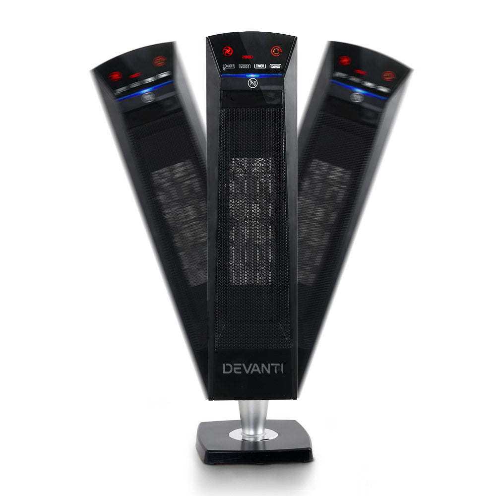 Devanti 2000W Portable Electric Ceramic Tower Heater - Black