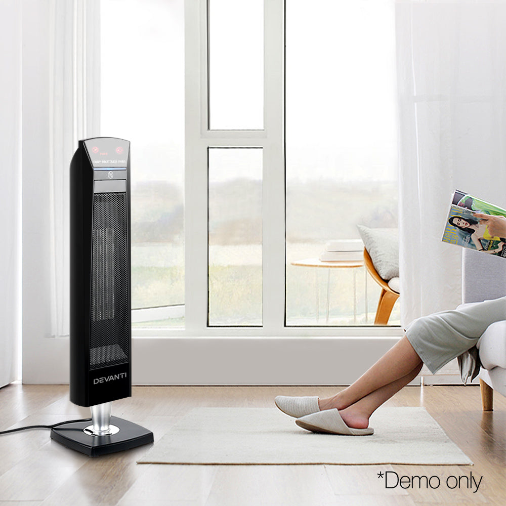 Devanti 2000W Portable Electric Ceramic Tower Heater - Black