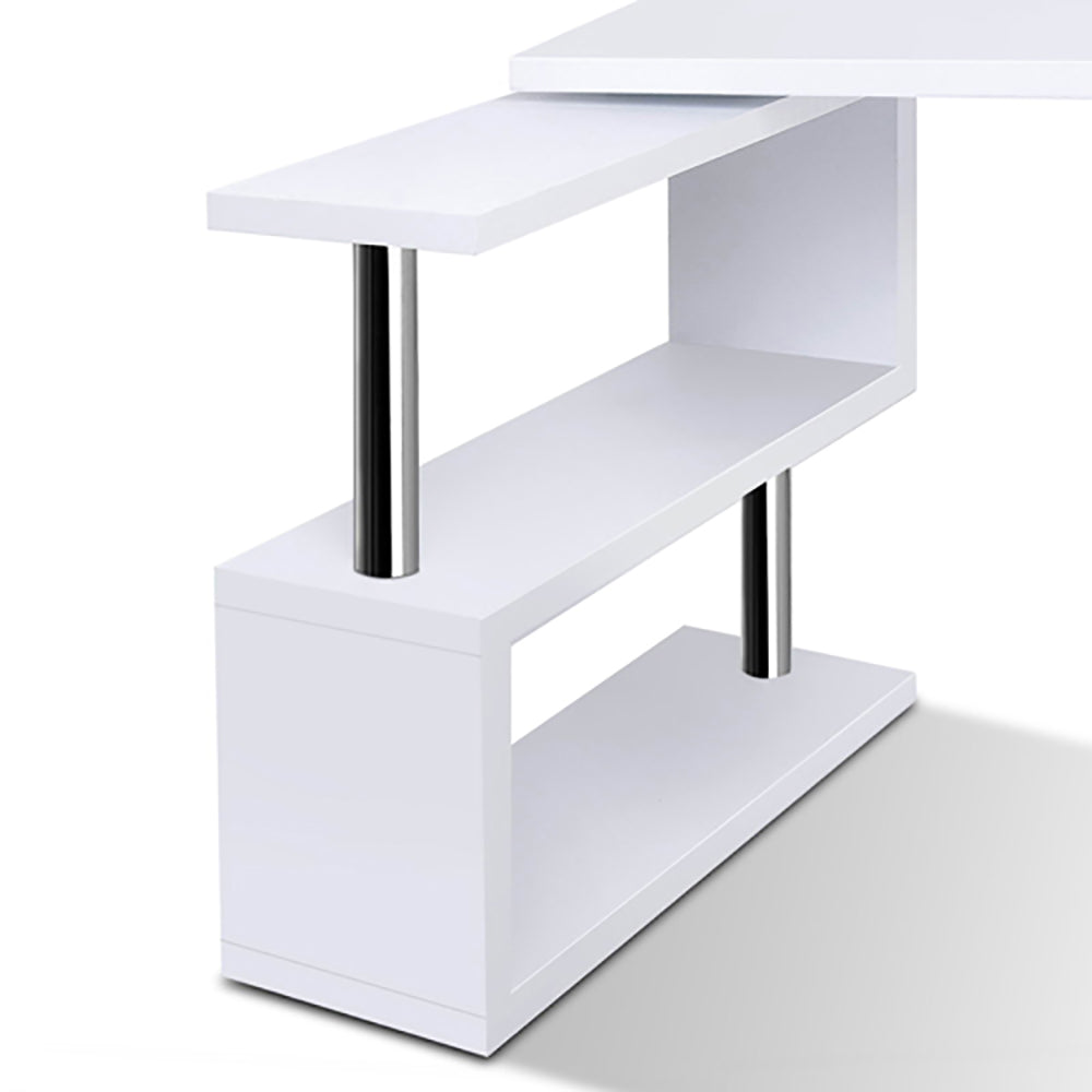 Artiss Rotary Corner Desk with Bookshelf - White