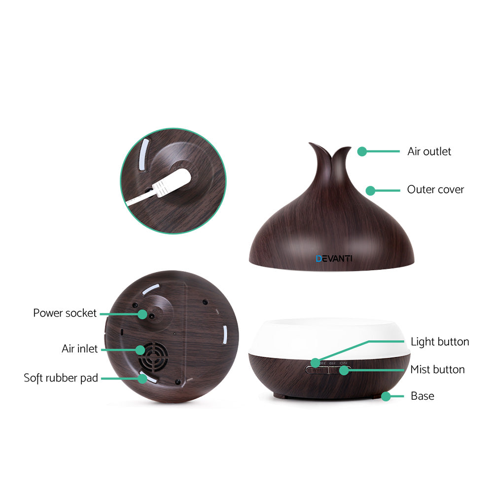 DEVANTI Aroma Diffuser Air Humidifier Dark Wood Grain 400ml