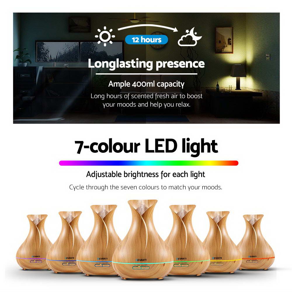 Devanti 400ml 4 in 1 Aroma Diffuser remote control - Light Wood