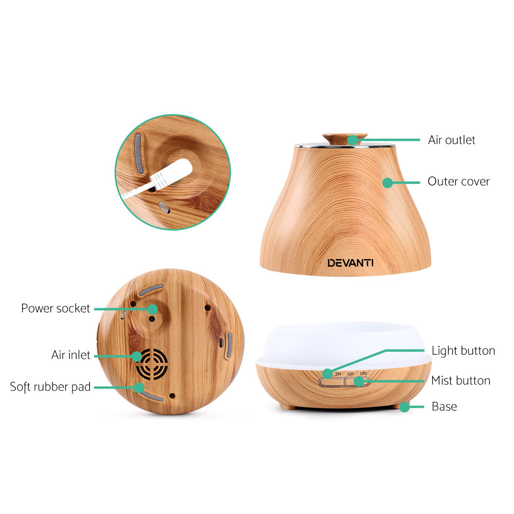 DEVANTi Aroma Diffuser Air Humidifier Light Wood Grain 400ml