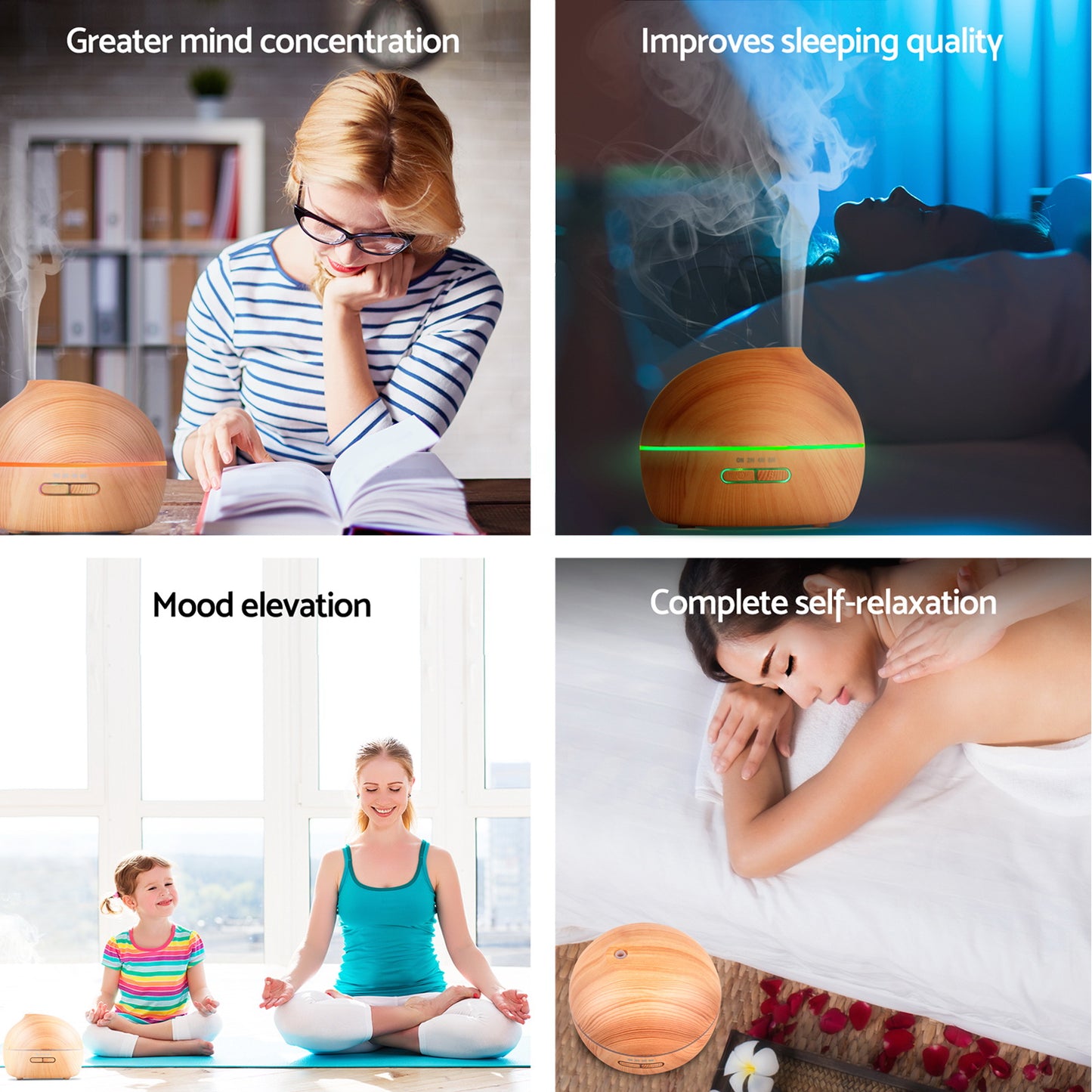 4 in 1 Ultrasonic Aroma Diffuser 300ml - Light Wood