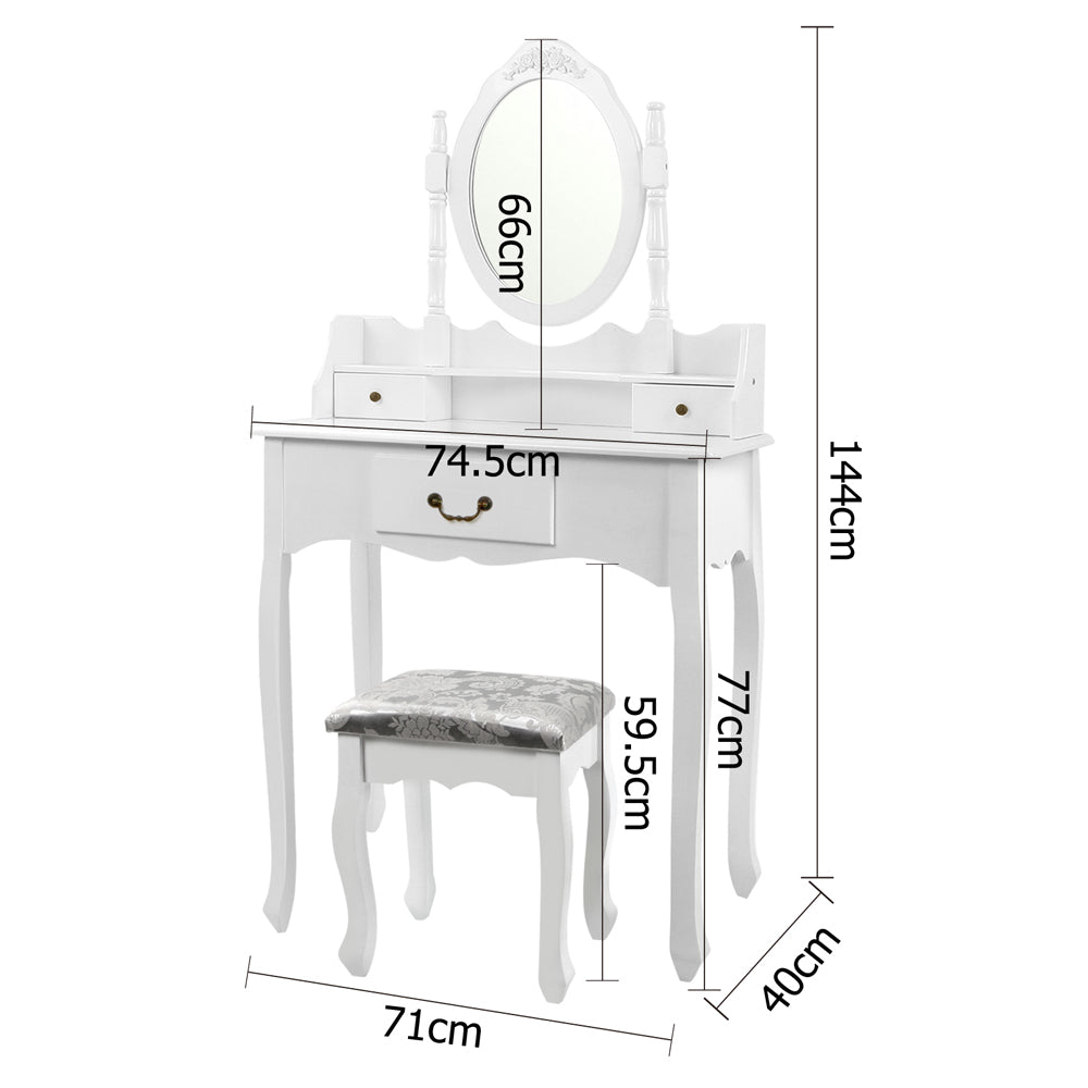 Artiss 3 Drawer Dressing Table with Mirror - White