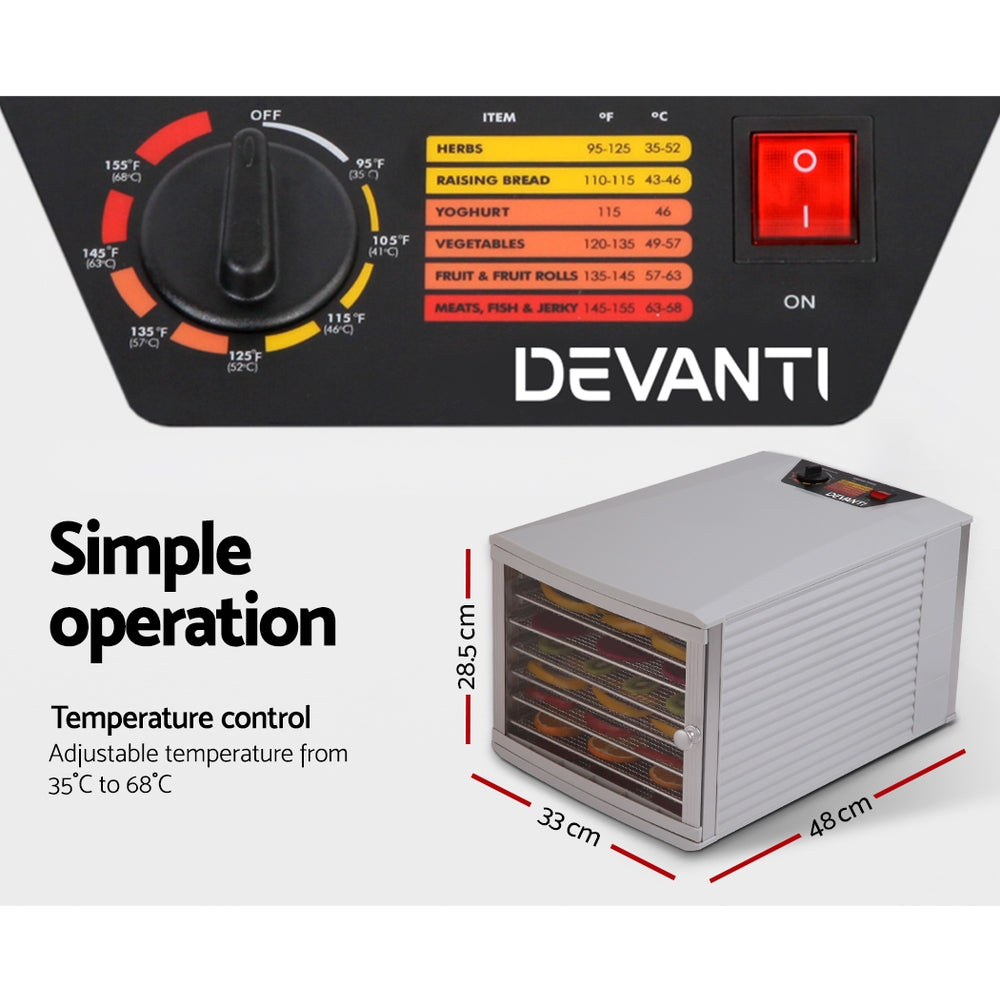DEVANTI Stainless Steel Commercial Food Dehydrator with 8 Trays