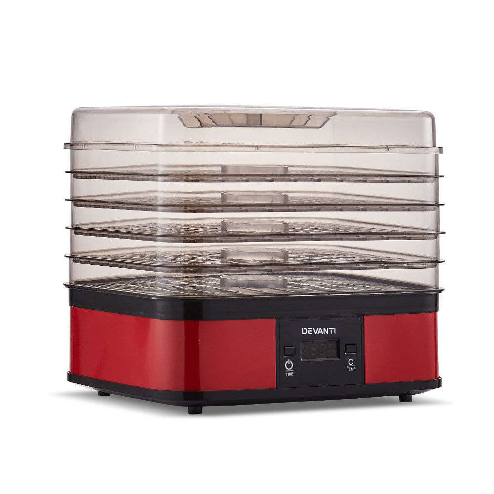 Devanti Food Dehydrator with 5 Trays - Red