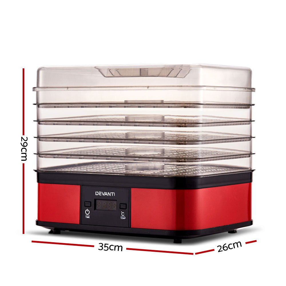 Devanti Food Dehydrator with 5 Trays - Red