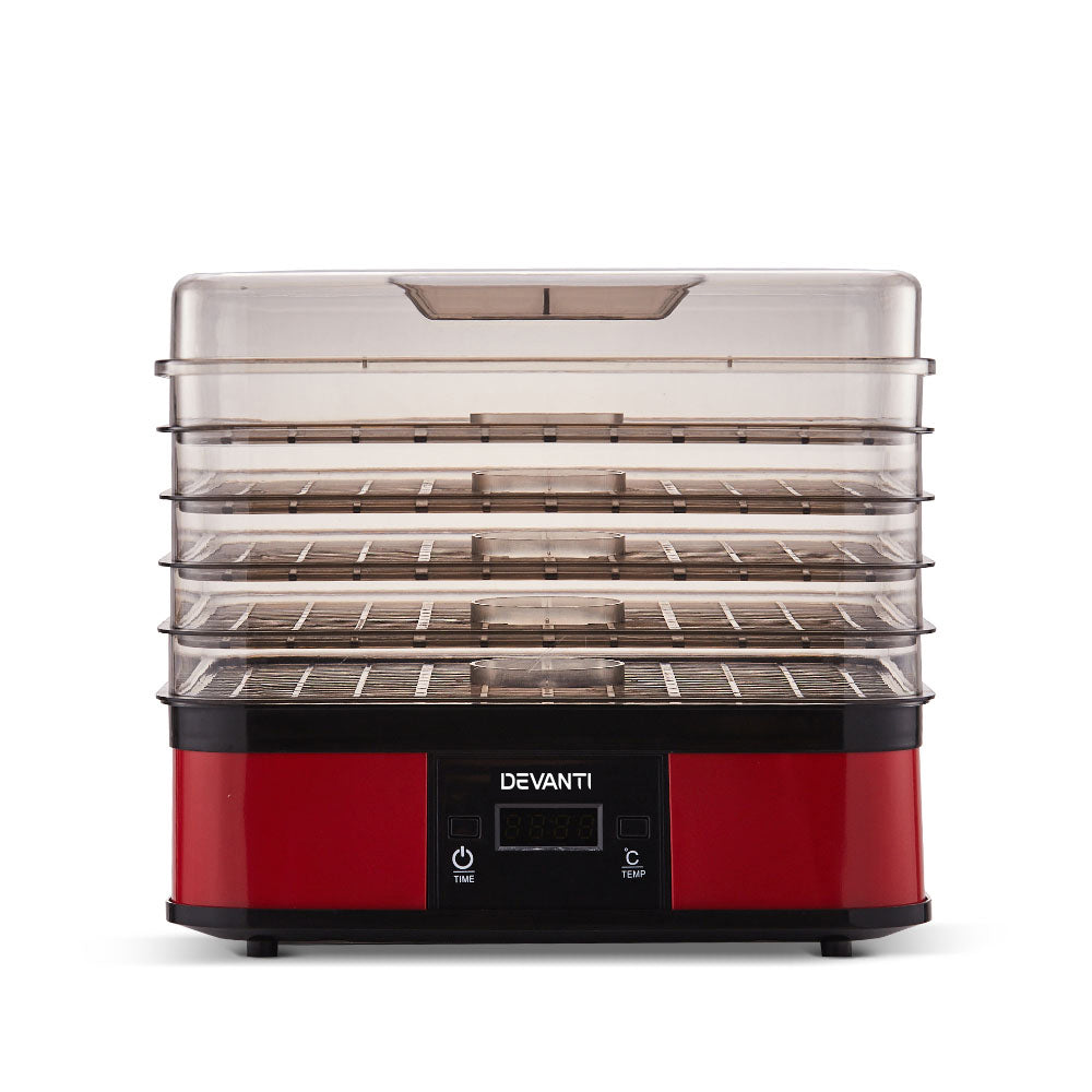 Devanti Food Dehydrator with 5 Trays - Red