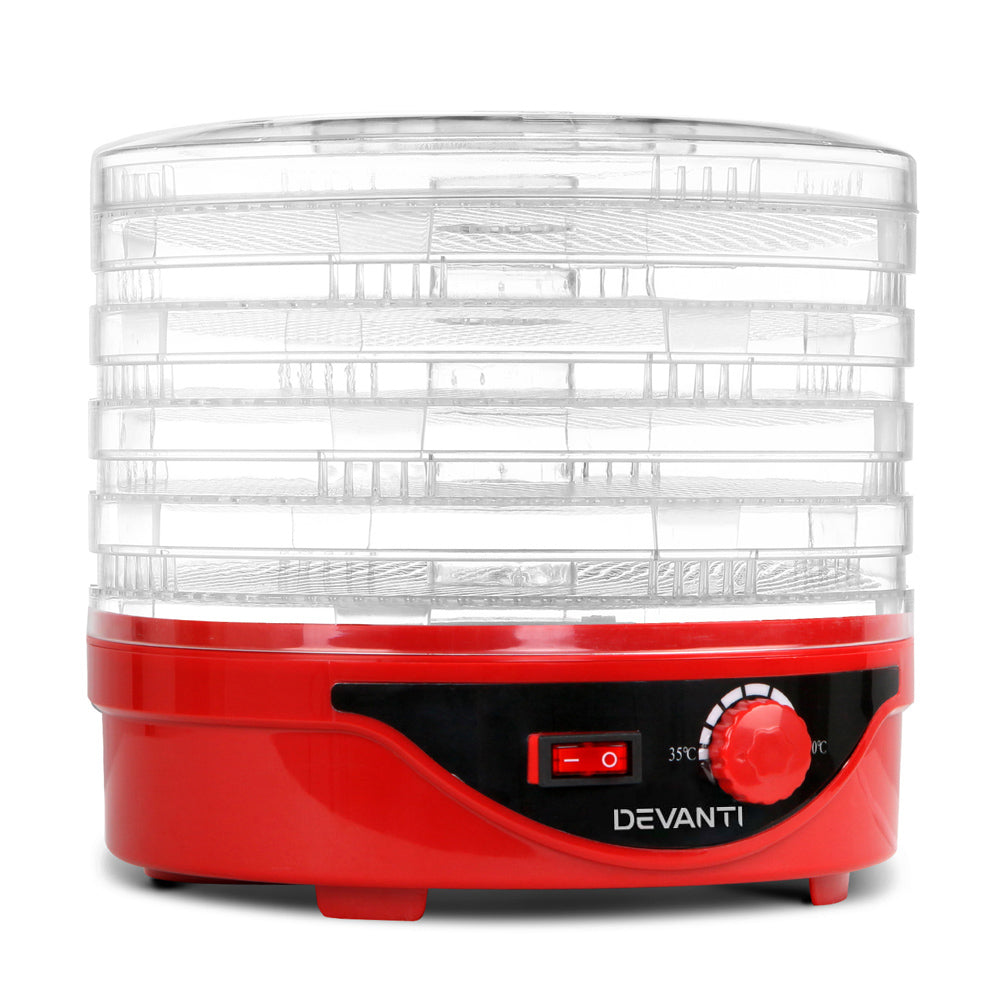 Devanti Food Dehydrator with 5 Trays - Red