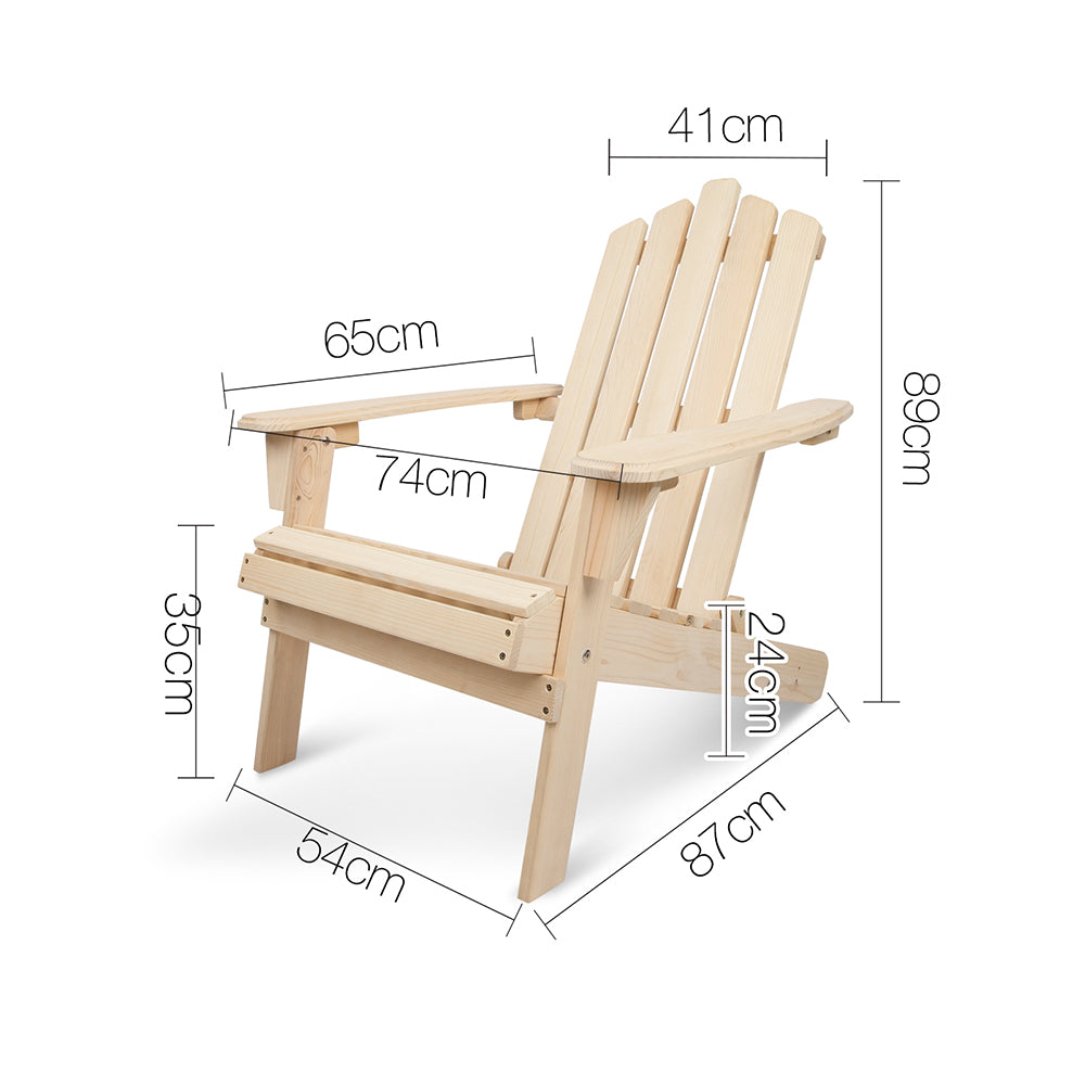 Gardeon 3 Piece Wooden Outdoor Beach Chair and Table Set Adirondack Chairs