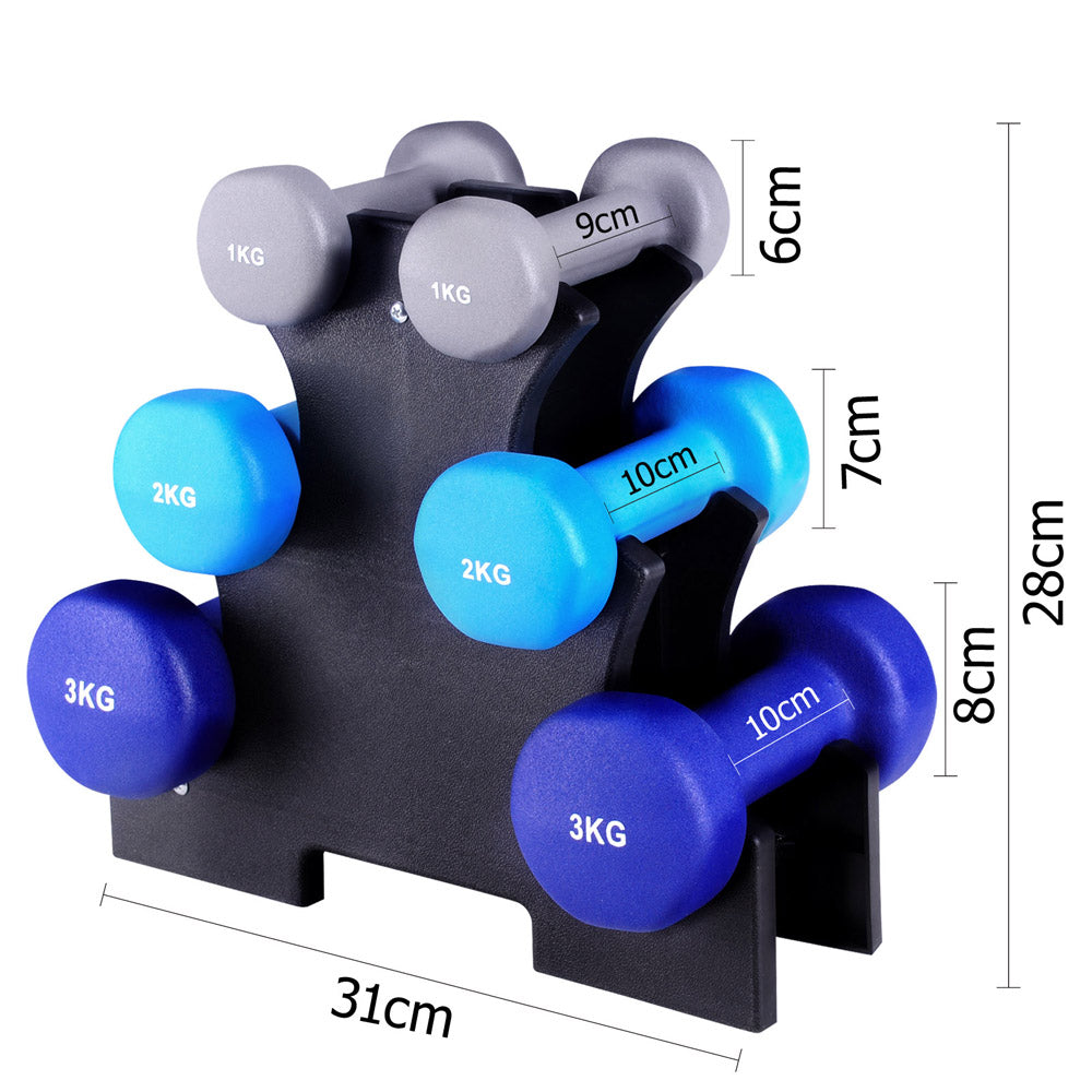 Everfit 6 Piece Dumbbell Weights Set 12kg with Stand