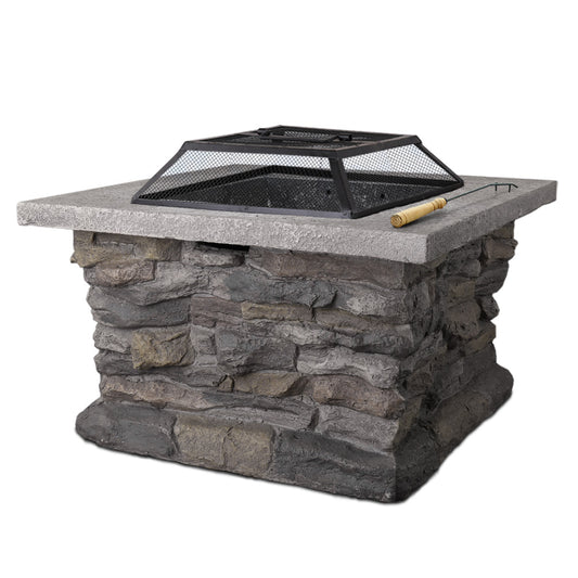 Grillz Stone Base Outdoor Patio Heater Fire Pit Table With BBQ Grill