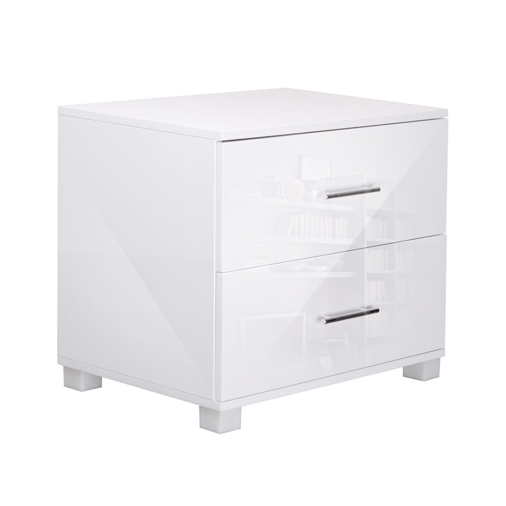 Artiss High Gloss Two Drawers Bedside Table - White