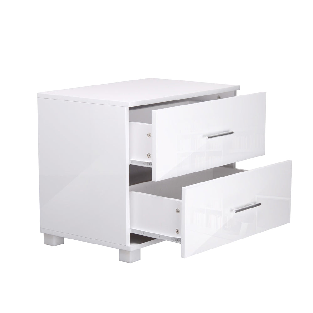 Artiss High Gloss Two Drawers Bedside Table - White