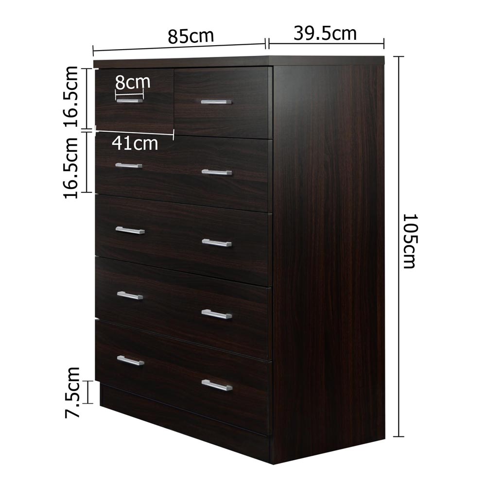 Artiss Tallboy 6 Drawers Storage Cabinet - Walnut