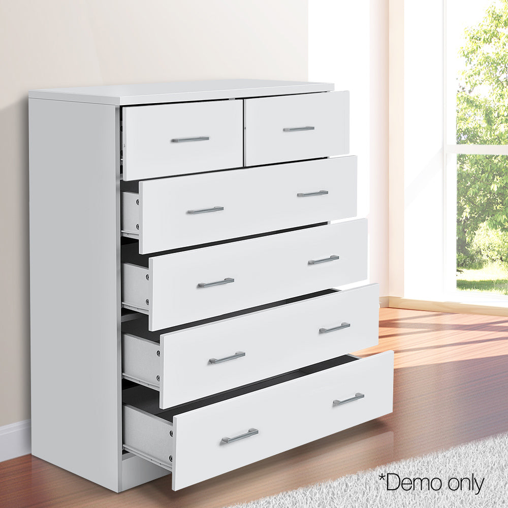 Artiss Tallboy Dresser Table 6 Chest of Drawers Cabinet Bedroom Storage White
