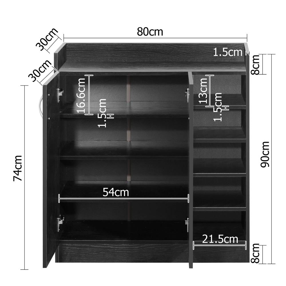 Artiss 2 Doors Shoe Cabinet Storage Cupboard - Black