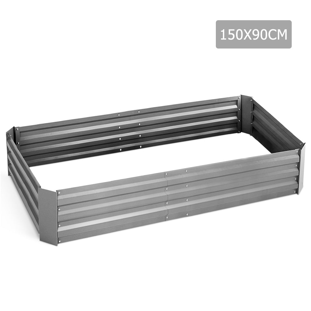 Green Fingers 150 x 90cm Galvanised Steel Garden Bed - Aliminium White