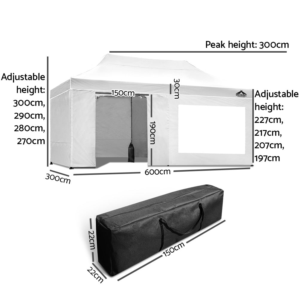 Instahut Aluminium Pop Up Gazebo Outdoor Folding Marquee Tent 3x6m White